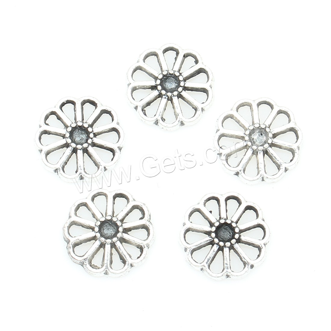 Perles intercalaires en alliage de zinc, fleur, Plaqué de couleur d'argent, protéger l'environnement, sans nickel, plomb et cadmium, 10*1mm, 500PC/sac, Vendu par sac