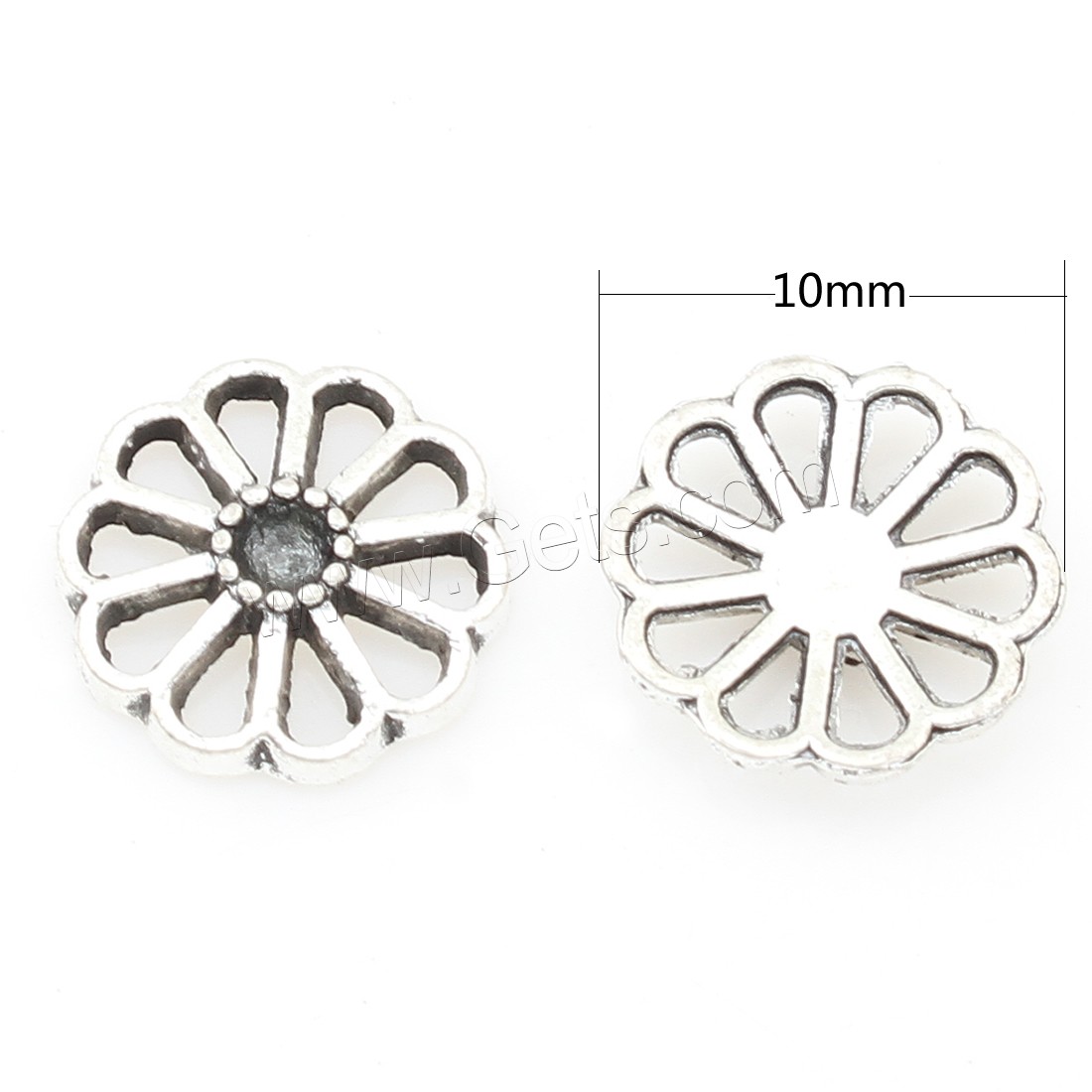 Perles intercalaires en alliage de zinc, fleur, Plaqué de couleur d'argent, protéger l'environnement, sans nickel, plomb et cadmium, 10*1mm, 500PC/sac, Vendu par sac