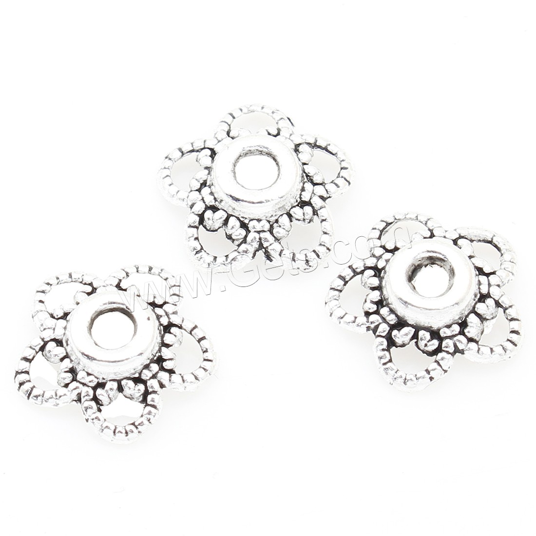 Tapa de abalorio de aleación de zinc, Flor, chapado en color de plata antigua, libre de níquel, plomo & cadmio, 11*3mm, 500PCs/Bolsa, Vendido por Bolsa