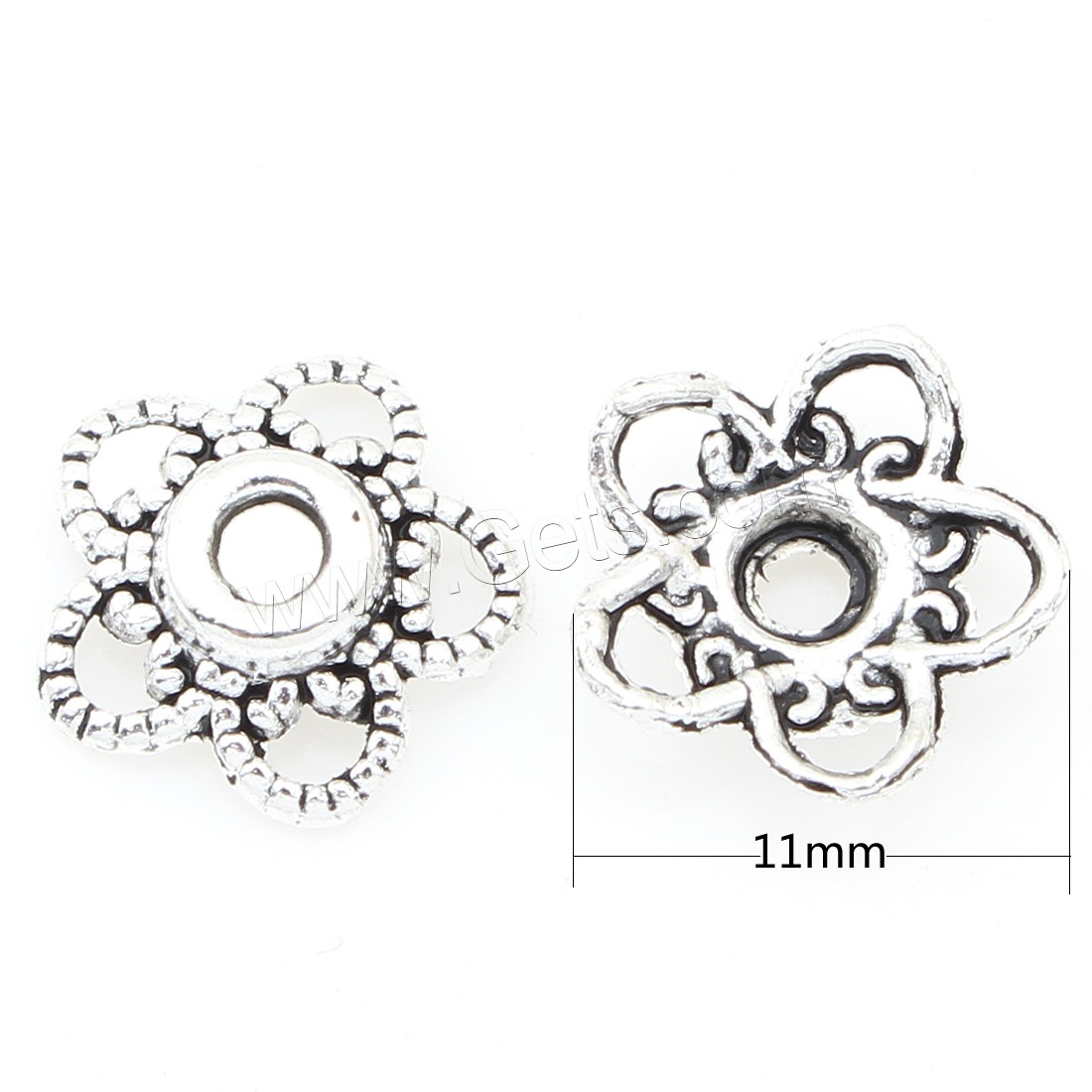 Tapa de abalorio de aleación de zinc, Flor, chapado en color de plata antigua, libre de níquel, plomo & cadmio, 11*3mm, 500PCs/Bolsa, Vendido por Bolsa