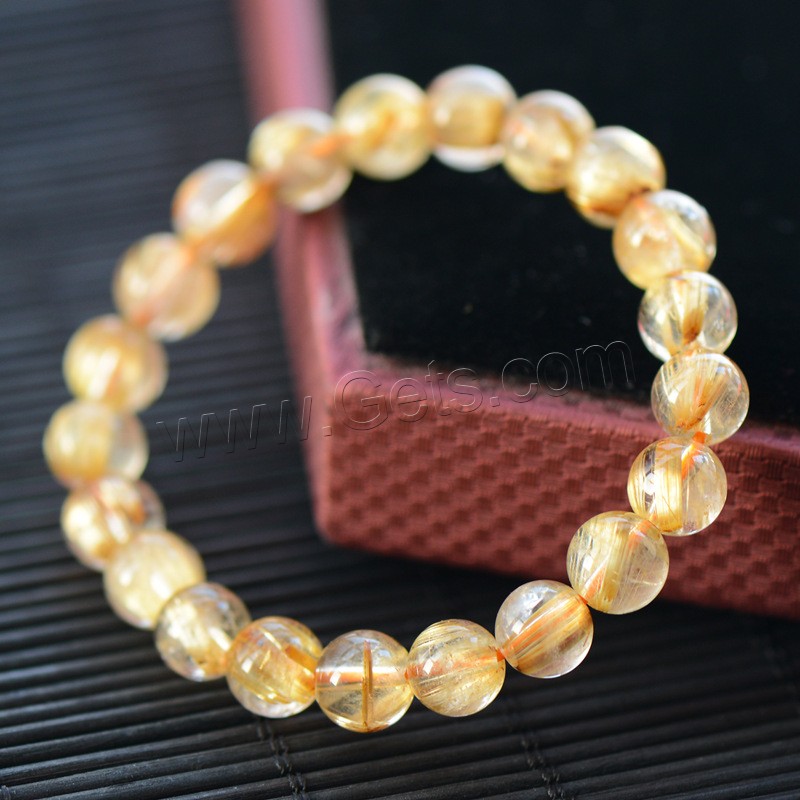 Rutilated Quartz Bracelet, Round, natural, Unisex & different size for choice, golden, Sold By Strand