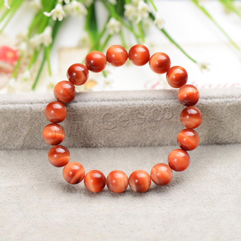 Tiger Eye Stone Bracelets, Round, natural, Unisex & different size for choice, orange, Sold By Strand