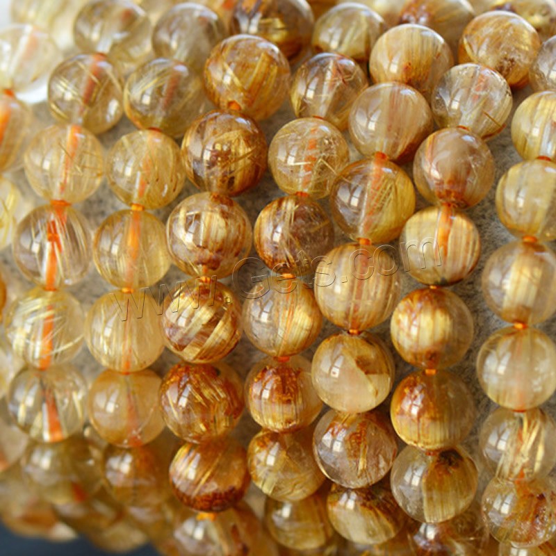 Rutilated Quartz Bracelet, Round, natural, Unisex & different size for choice, golden, Sold By Strand