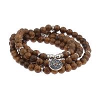 Holz Armbänder, mit Zinklegierung, silberfarben plattiert, unisex & verschiedene Stile für Wahl, braun, 8mm, Länge:7.5 ZollInch, verkauft von Strang