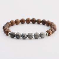 Edelstein Armbänder, mit Holz & Zinklegierung, rund, silberfarben plattiert, verschiedenen Materialien für die Wahl & unisex, 8mm, Länge:7.5 ZollInch, verkauft von Strang