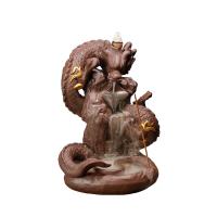 Incense Smoke Flow Backflow Holder Ceramic Incense Burner, Purple Clay, Dragon, durable, brown 