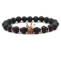 Lava Bead Bracelet, Crown, plated, Unisex & anti-fatigue & micro pave cubic zirconia 190mm,8mm 