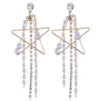 Plastic Pearl Zinc Alloy Earring, with Plastic Pearl, plated, for woman & with rhinestone, white 