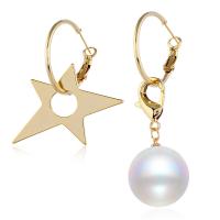 Zinc Alloy Asymmetric Earrings, with Plastic Pearl, plated, for woman, yellow, 65mm,28mm,45mm,42mm 