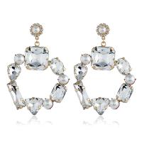 Plastic Pearl Zinc Alloy Earring, with Plastic Pearl, plated, for woman & with rhinestone, white 