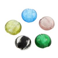 Perles murano faites à la main , chalumeau, Plat rond, normes différentes pour le choix & poudre argentée, Couleur aléatoire, 15*9mm Environ 1mm Vendu par sac