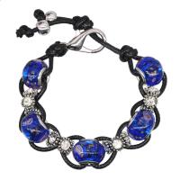 Europa gemischt Kristall Armbänder, Zinklegierung, mit Gewachsten Baumwollkordel & Lampwork, silberfarben plattiert, für Frau, keine, 12mm, Länge:ca. 7 ZollInch, verkauft von Strang