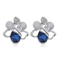 Pendientes de Perno de Aleación de Zinc, chapado en color de plata, micro arcilla de diamantes de imitación & para mujer, azul, 21*20mm, Vendido por Par