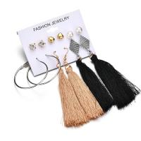 alliage de zinc Boucles d'oreilles, avec Fil de coton & perle de plastique, Placage, 6 pièces & pour femme & avec strass, couleurs mélangées, Vendu par fixé