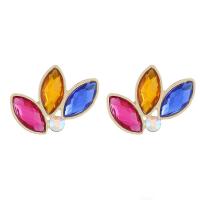 Zinc alliage strass Stud Earring, alliage de zinc, Placage de couleur d'or, pour femme & avec strass, plus de couleurs à choisir Vendu par paire