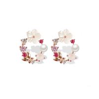 Zinc alliage strass Stud Earring, alliage de zinc, avec strass & perle de plastique, Alliage de zinc puce boucle d'oreille, Placage, styles différents pour le choix & pour femme & émail, 15mm, Vendu par paire