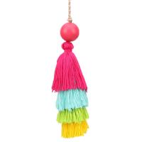 Cotton Thread Key Chain, with Wood, Tassel 30*240mm 