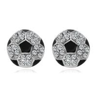 Zinc alliage strass Stud Earring, alliage de zinc, Football, Placage de couleur argentée, pour femme & émail & avec strass, 12.2mm, Vendu par paire