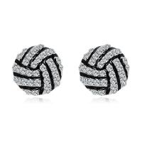 Zinc alliage strass Stud Earring, alliage de zinc, acier inoxydable puce boucle d'oreille, Volley-ball, Placage de couleur argentée, pour femme & émail & avec strass, 12.2mm, Vendu par paire