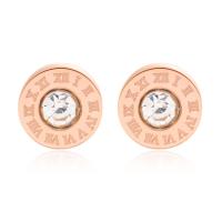 Acier titane boucle d oreille dormeuse, Plaqué de couleur d'or rose, pour femme & avec strass Vendu par paire