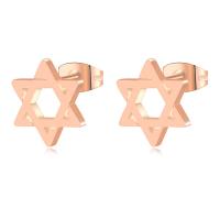 Acier titane boucle d oreille dormeuse, Hexagram, Plaqué de couleur d'or rose, pour femme & creux Vendu par paire