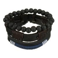 Leder Armband-Set, mit Gewachsten Baumwollkordel & Holz, unisex, schwarz, 8-15mm, Länge:ca. 7-10 ZollInch, verkauft von Strang