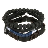 Leder Armband-Set, mit Gewachsten Baumwollkordel & Holz, unisex, schwarz, 8-15mm, Länge:ca. 7-10 ZollInch, verkauft von Strang