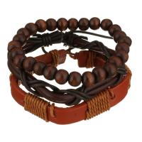 Leder Armband-Set, mit Gewachsten Baumwollkordel & Holz, unisex, braun, 8-15mm, Länge:ca. 7-10 ZollInch, verkauft von Strang