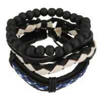 Leder Armband-Set, mit Gewachsten Baumwollkordel & Holz, unisex, schwarz, 8-18mm, Länge:ca. 7-10 ZollInch, verkauft von Strang