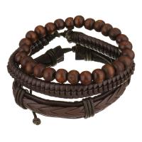 Leder Armband-Set, mit Gewachsten Baumwollkordel & Holz, unisex, braun, 8-15mm, Länge:ca. 7-10 ZollInch, verkauft von Strang