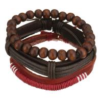 Leder Armband-Set, mit Gewachsten Baumwollkordel & Holz, unisex, braun, 8-16mm, Länge:ca. 7-10 ZollInch, verkauft von setzen