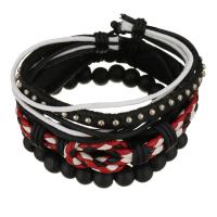 Cuir Set de bracelet, avec Ciré de coton & bois & fer, unisexe, noir et rouge, 8-14mm Environ 7-10 pouce, Vendu par fixé