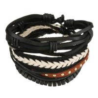 Leder Armband-Set, mit Gewachsten Baumwollkordel & Holz, unisex, schwarz, 7-18mm, Länge:ca. 7-10 ZollInch, verkauft von setzen