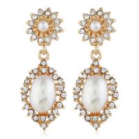 Plastic Pearl Zinc Alloy Earring, with Plastic Pearl, plated, for woman & with rhinestone, yellow 