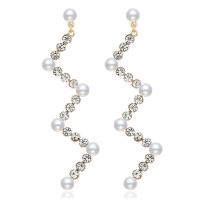 Plastic Pearl Zinc Alloy Earring, with Plastic Pearl, plated, for woman & with rhinestone, white 