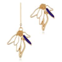 Zinc Alloy Asymmetric Earrings, plated, for woman & enamel, yellow, 60mm,26mm,28mm,26mm 