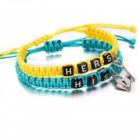 plastique Set de bracelet, avec corde de coton, 2 pièces & Réglable & unisexe, bleu et jaune, 300mm é, Vendu par fixé