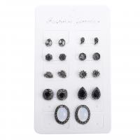 Pendientes de Perno de Aleación de Zinc, con Acrílico, chapado, nueve piezas & para mujer, plateado, 7mm,8mm,10mm,20mm, 9parespareja/Set, Vendido por Set