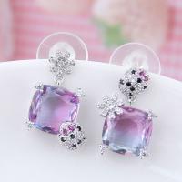 Asymmetric Earrings, Zinc Alloy, stainless steel post pin, Square, silver color plated, for woman & with rhinestone nickel, lead & cadmium free, 18*10mm 