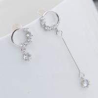 Asymmetric Earrings, Zinc Alloy, with Cubic Zirconia, sterling silver post pin, silver color plated, for woman & with rhinestone, silver color, nickel, lead & cadmium free, 38*8mm,14*8mm 