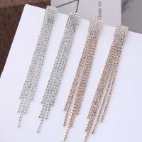 Zinc Alloy Tassel Earring, stainless steel post pin, plated, for woman & with rhinestone nickel, lead & cadmium free, 108*10mm 