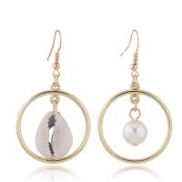 Asymmetric Earrings, Zinc Alloy, with Shell & Plastic Pearl, gold color plated, for woman, nickel, lead & cadmium free, 50*30mm 