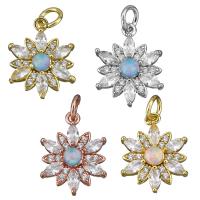 Pendentifs en laiton de fleur, avec Opale, Placage, pavé de micro zircon, plus de couleurs à choisir Environ 4mm, Vendu par PC