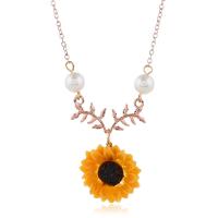 Zinc Alloy Necklace, with Plastic Pearl, Sunflower, plated, for woman 23mm Approx 18.8 Inch 