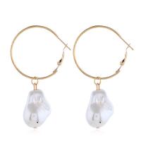 Plastic Pearl Zinc Alloy Earring, with Plastic Pearl, gold color plated, for woman, white 