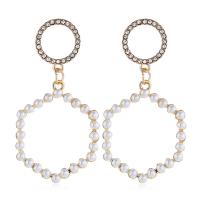 Boucle d'oreille en alliage de zinc en plastique perle, avec perle de plastique, Motif géométrique, Placage, pour femme & avec strass, blanc Vendu par paire