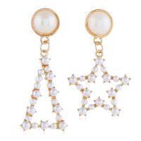 Zinc Alloy Asymmetric Earrings, with Plastic Pearl, Geometrical Pattern, gold color plated, for woman, white, 58mm,24mm,52mm,31mm 