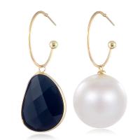 Zinc Alloy Asymmetric Earrings, with Glass & Plastic Pearl, plated, for woman, white, 52mm,20mm,50mm,22mm 