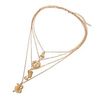 Zinc Alloy Necklace, gold color plated, Adjustable & multilayer & for woman & hollow, 400mm,450mm,500mm,550mm,65mm 