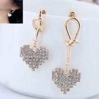 Asymmetric Earrings, Zinc Alloy, with Rhinestone, stainless steel post pin, plated, for woman & with rhinestone, gold, nickel, lead & cadmium free, 46*18mm, 36*18mm 